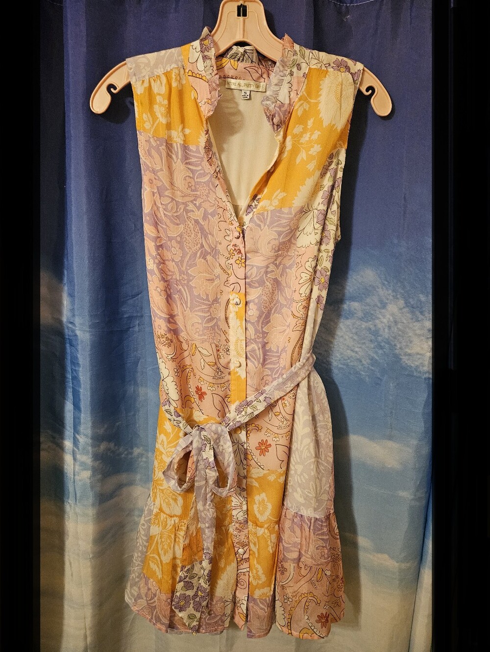 Sleeveless Floral Button-Front Dress in Yellow & Lavender - Picture 7 of 11